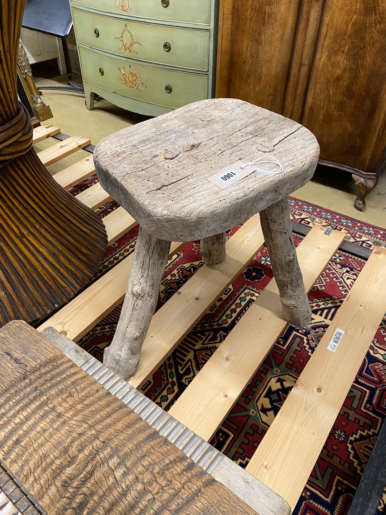 Eight Provincial wooden washboards, breadboard and a stool